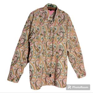 Tommy Hilfiger Button Up Mens Shirt Size XL Pink Paisley Collared Long Sleeve